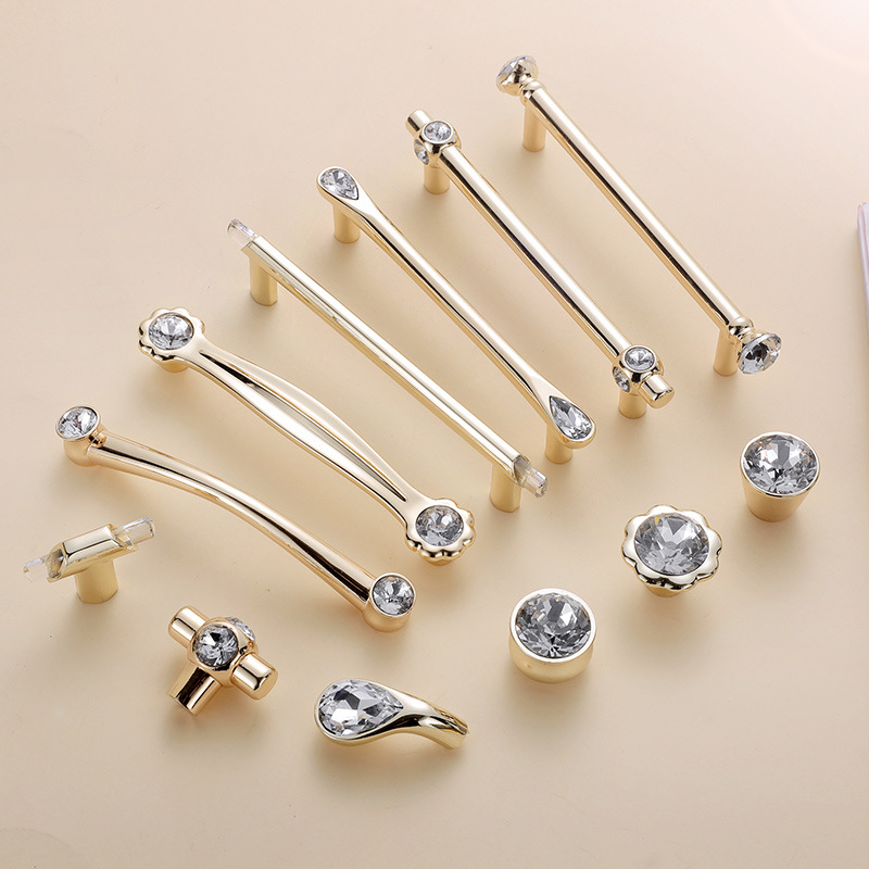 High Quality Square Diamond Shape K9 Crystal Zamak  Cabinet Pulls Furniture Handle
