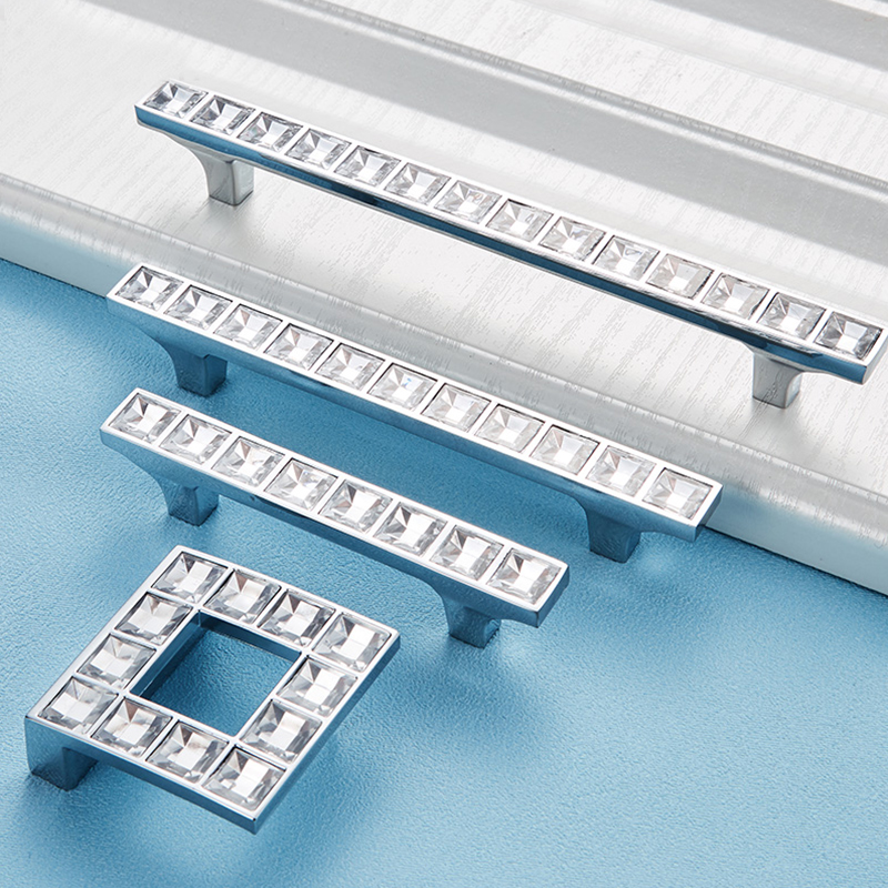 High Quality Square Diamond Shape  K9 Crystal Zamak  Cabinet Pulls Furniture Handle 