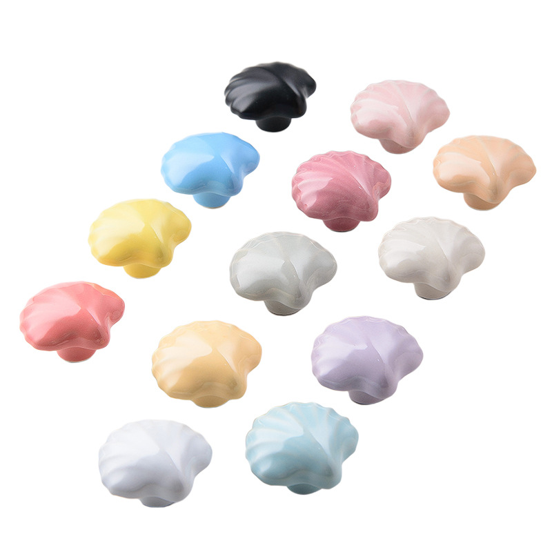 Ceramic Porcelain  Shell Shape Colored   Cabinet Pulls Door  Drawer Dresser  Furniture Knob 