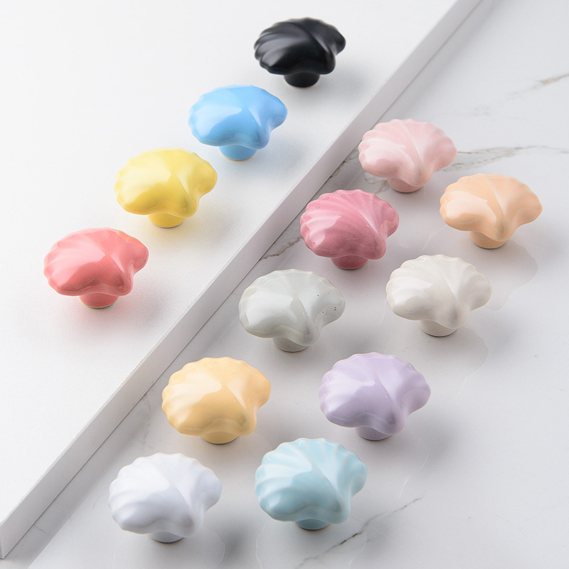 Ceramic Porcelain  Shell Shape Colored   Cabinet Pulls Door  Drawer Dresser  Furniture Knob 