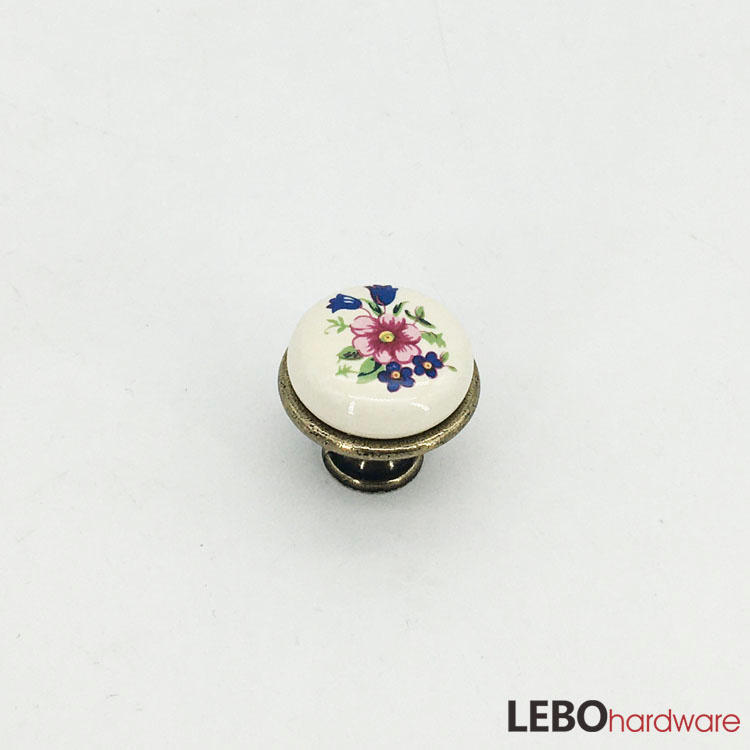 Ceramic Porcelain European Floral  design   Cabinet Pulls Door  Drawer Dresser  Furniture knob 