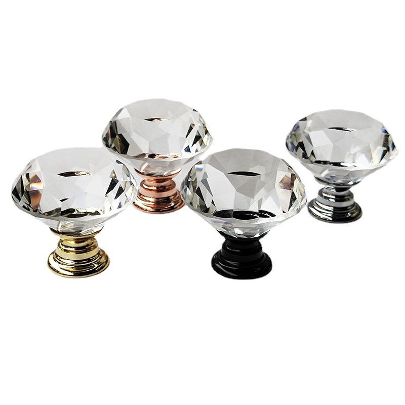 K9 Crystal Glass  Diamond shape Transparency Color  Zamak Base   Furniture Knob  Cabinet Pull  