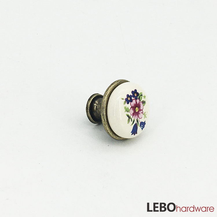 Ceramic Porcelain European Floral  design   Cabinet Pulls Door  Drawer Dresser  Furniture knob 