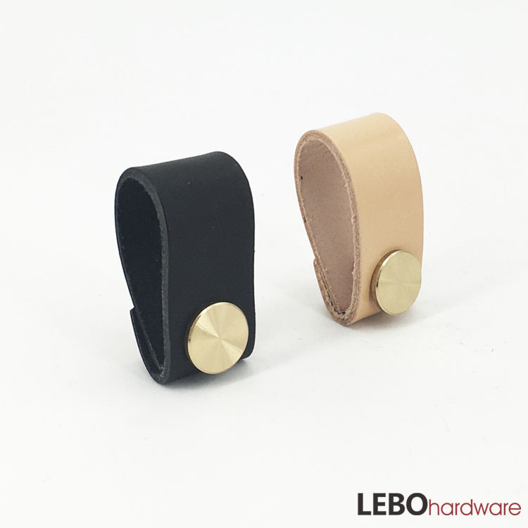 Luxury  Brass Button Genuine leather    Furniture knob  Cabinet Pull