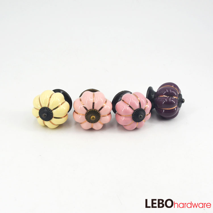 Ceramic Porcelain colored pumpkin  Cabinet Pulls Door  Drawer Dresser  Furniture knob 