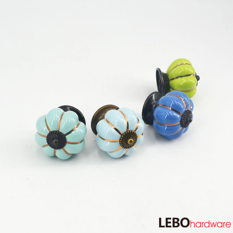 Ceramic Porcelain colored pumpkin  Cabinet Pulls Door  Drawer Dresser  Furniture knob 