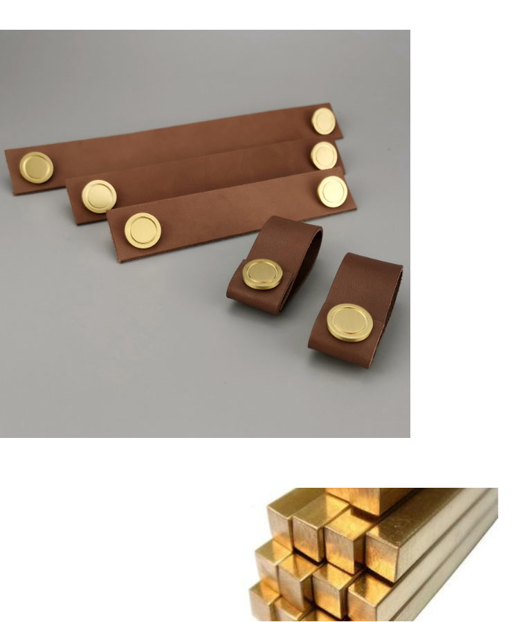 Luxury  Brass Button Genuine leather    Furniture knob  Cabinet Pull
