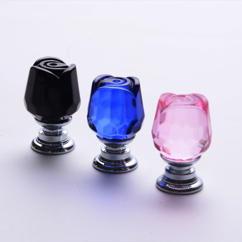 Decorated flower shape Crystal Glass Aluminium base Furniture knob Cabinet Pull